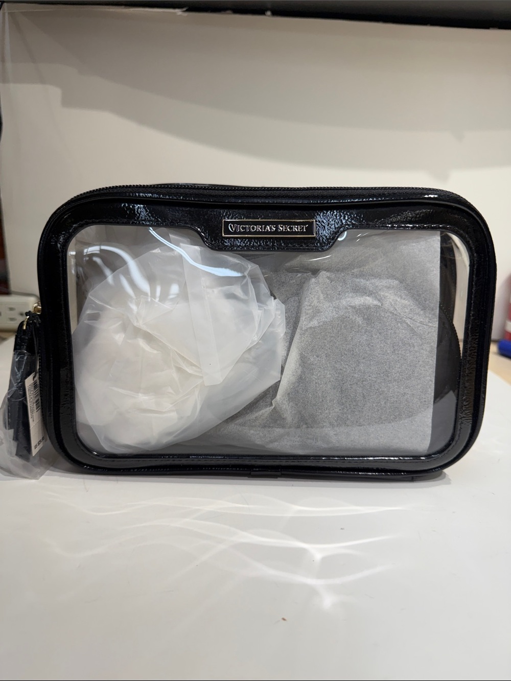 Victoria's Secret Clear Cosmetic Bag with Black Patent Trim